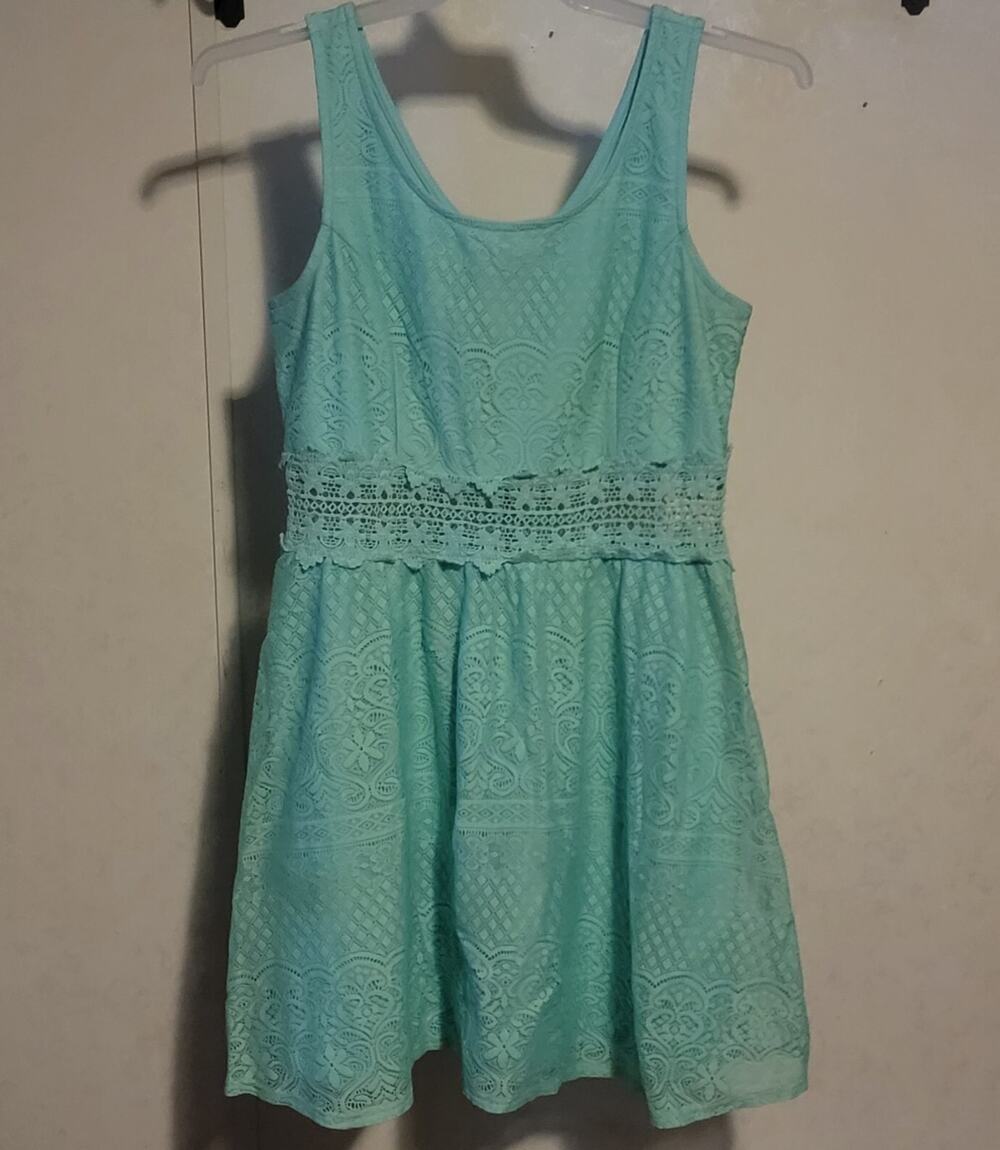 Xhilaration Sundress Open Knit Layer Sleeveless Mint Green Zip Back Sleeveless L